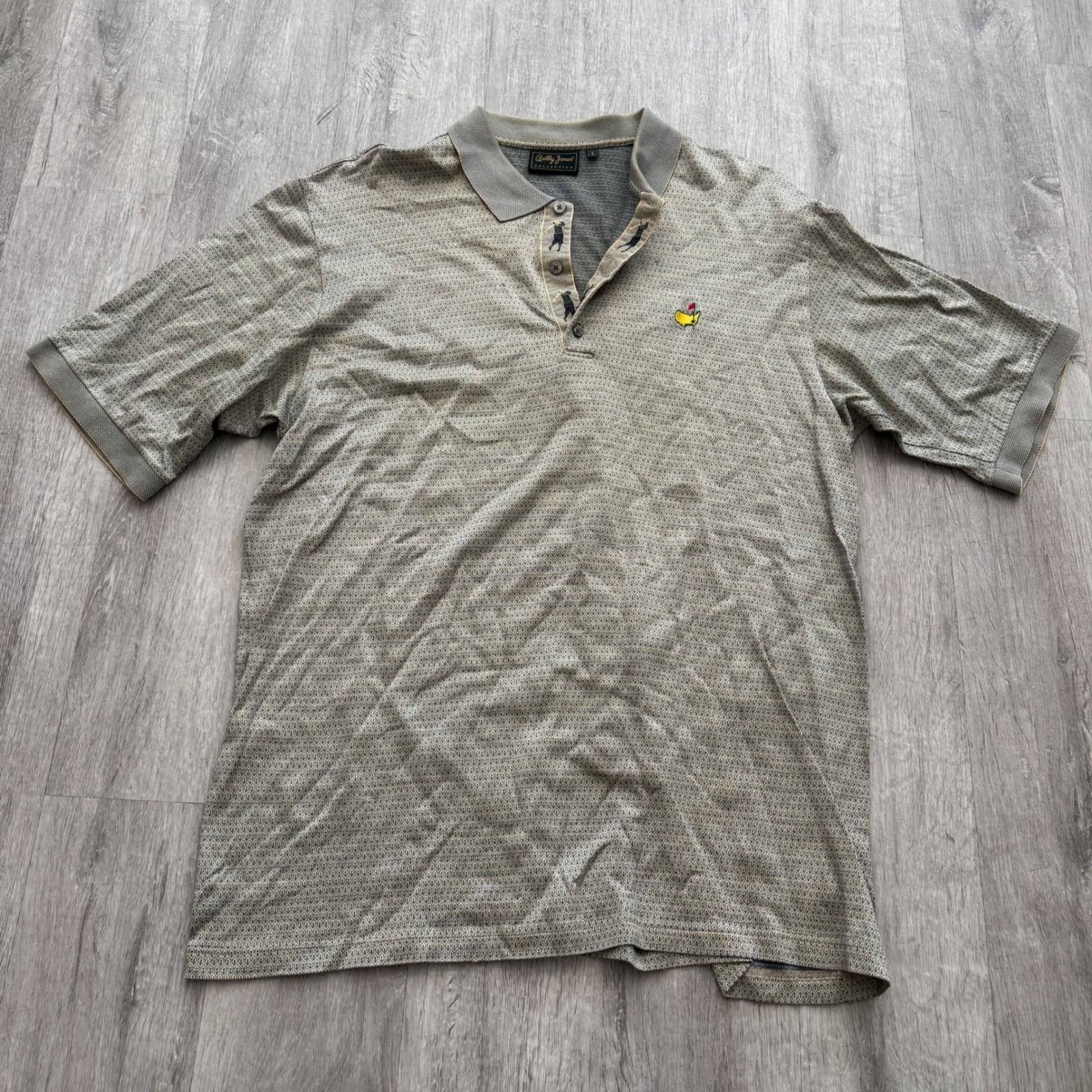 Vintage Bobby Jones Masters Tournament Polo Shirt Mens Large Tan Grey Golf Logo